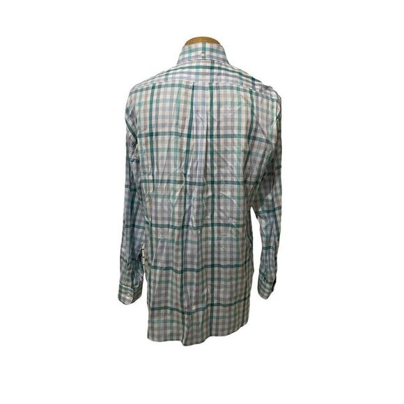 GITMAN BROS Men's Dress Shirt‎ White Gray Teal Plaid Cotton Size XL Made in USA - Picture 5 of 7